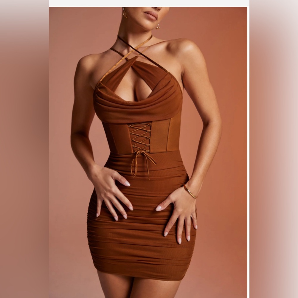 Oh Polly Brown Halter Dress